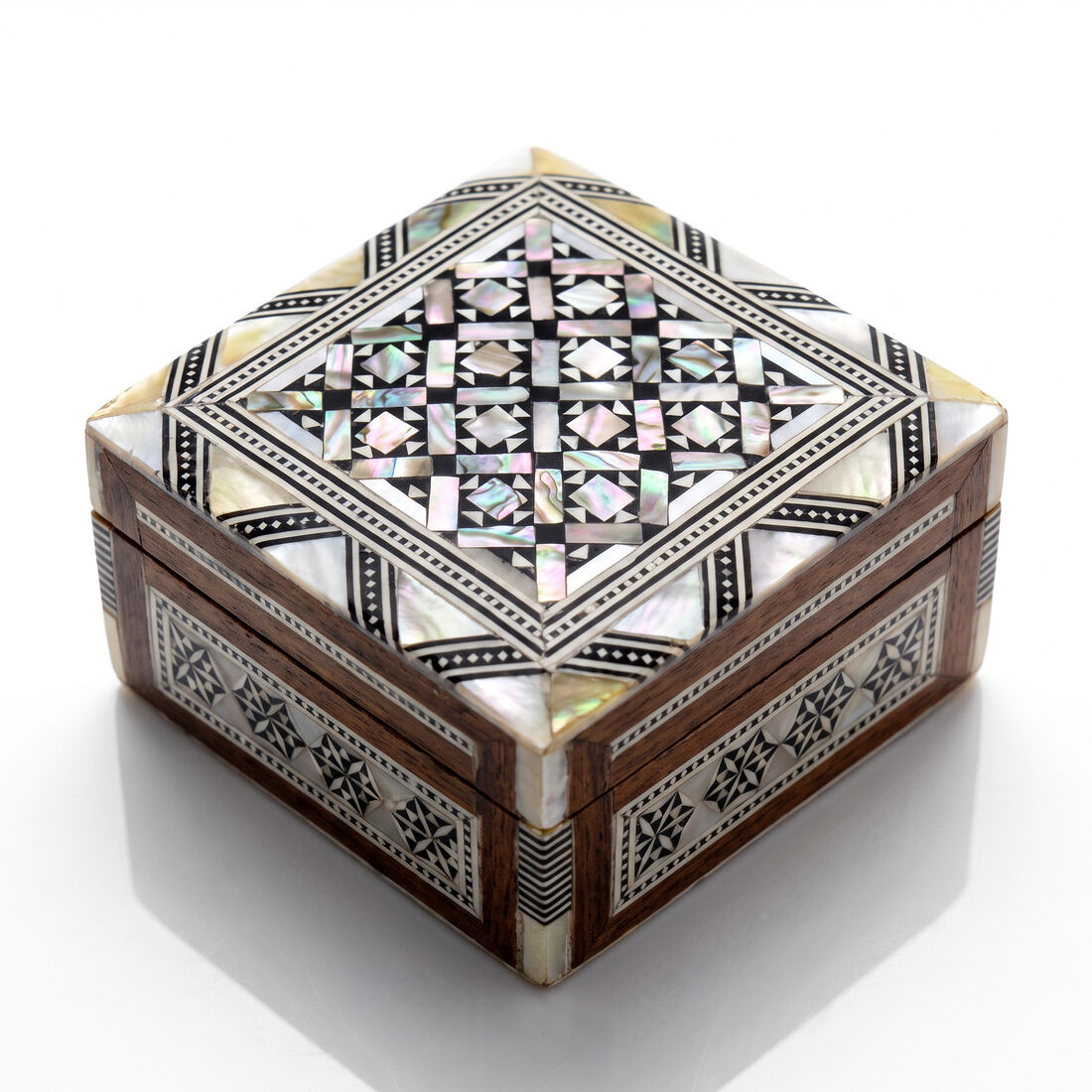 Khatam Square Box — Abalone Lattice